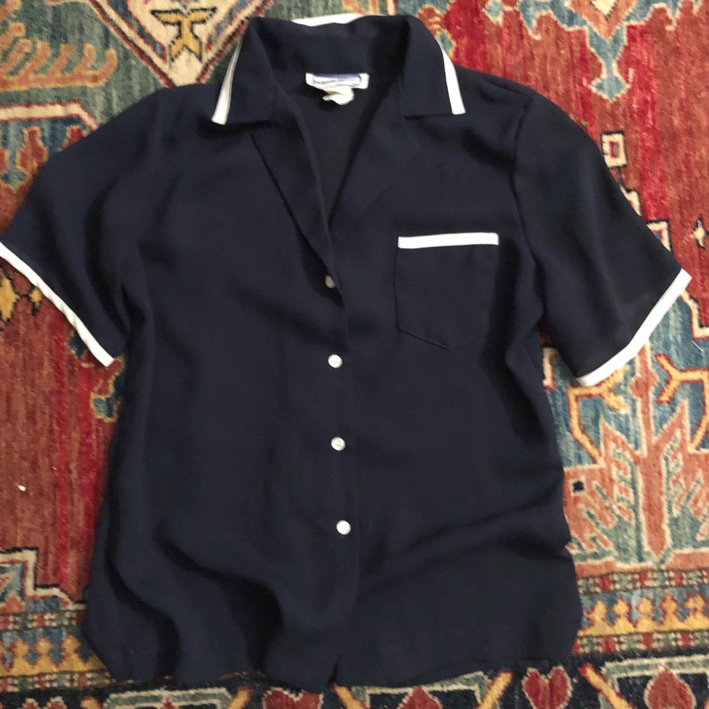 VTG 60’s/70’s 🌟 Sheer Navy Collared Button Down
